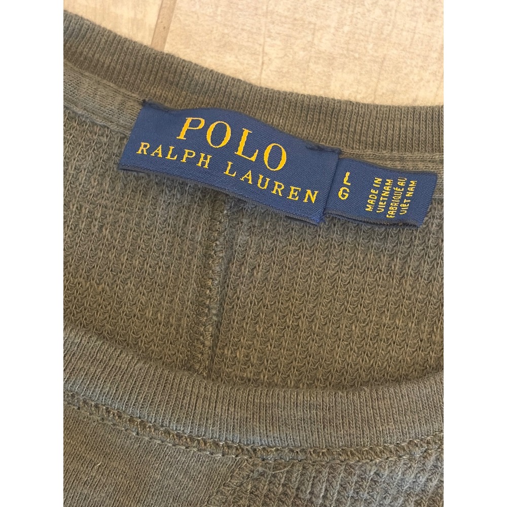 Polo Ralph Lauren Olive Green Waffle Knit Thermal Long Sleeve Maxi Dress L